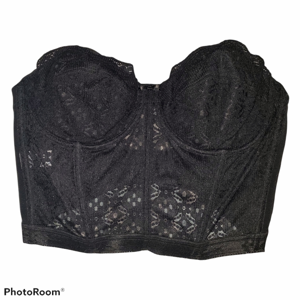 Vintage Sears black floral lace bustier 40C